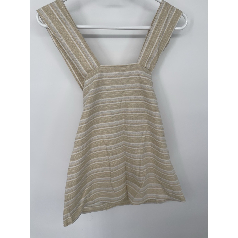 Linen Lux Top Grommet Tank Womens size Small Cotton Linen Poly Tan White Stripe